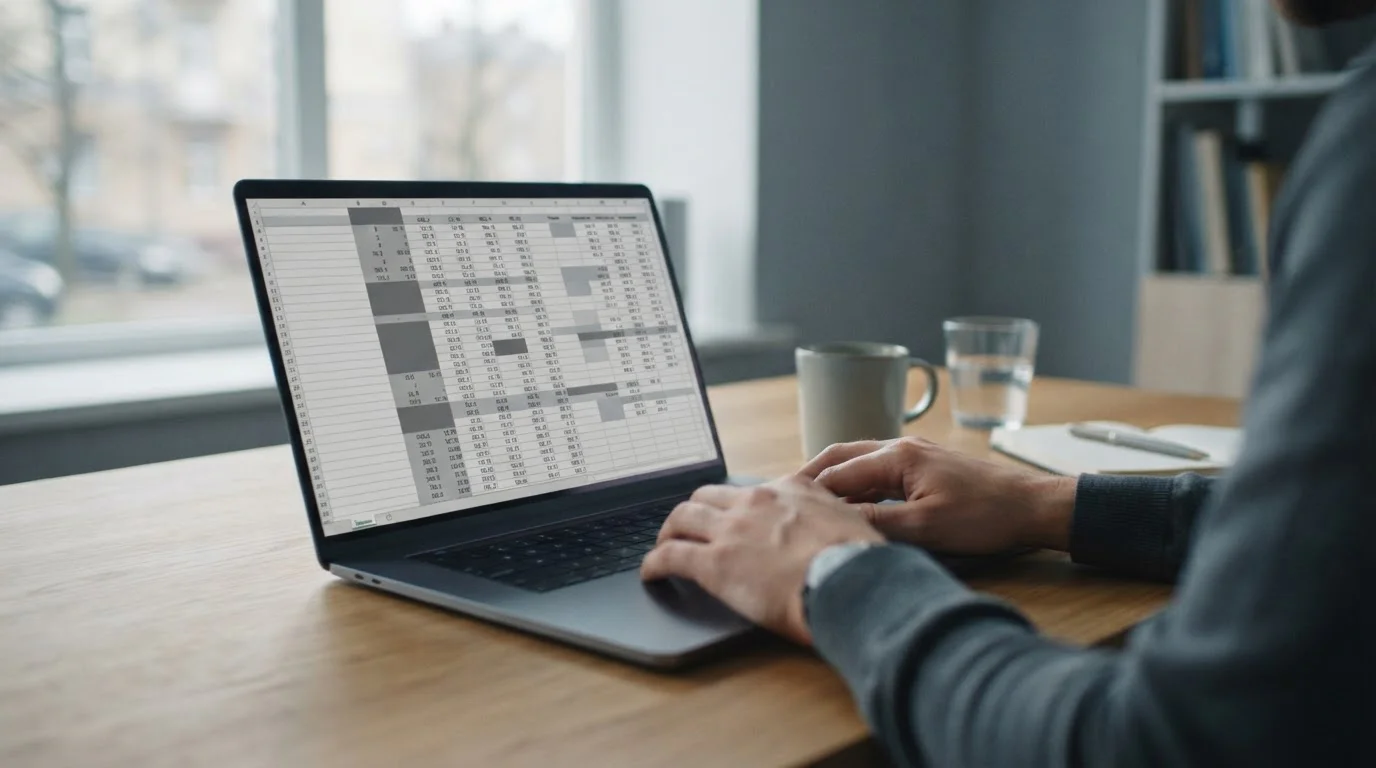 Laptop-Bildschirm zeigt abstrakte Datenanalyse zu Bonusbedingungen