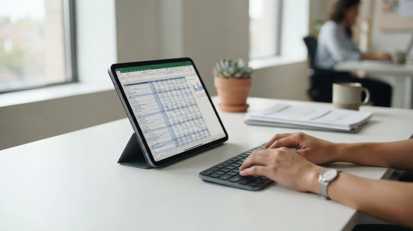 Tabellarische Auswertung von App-Daten auf Tablet-Bildschirm