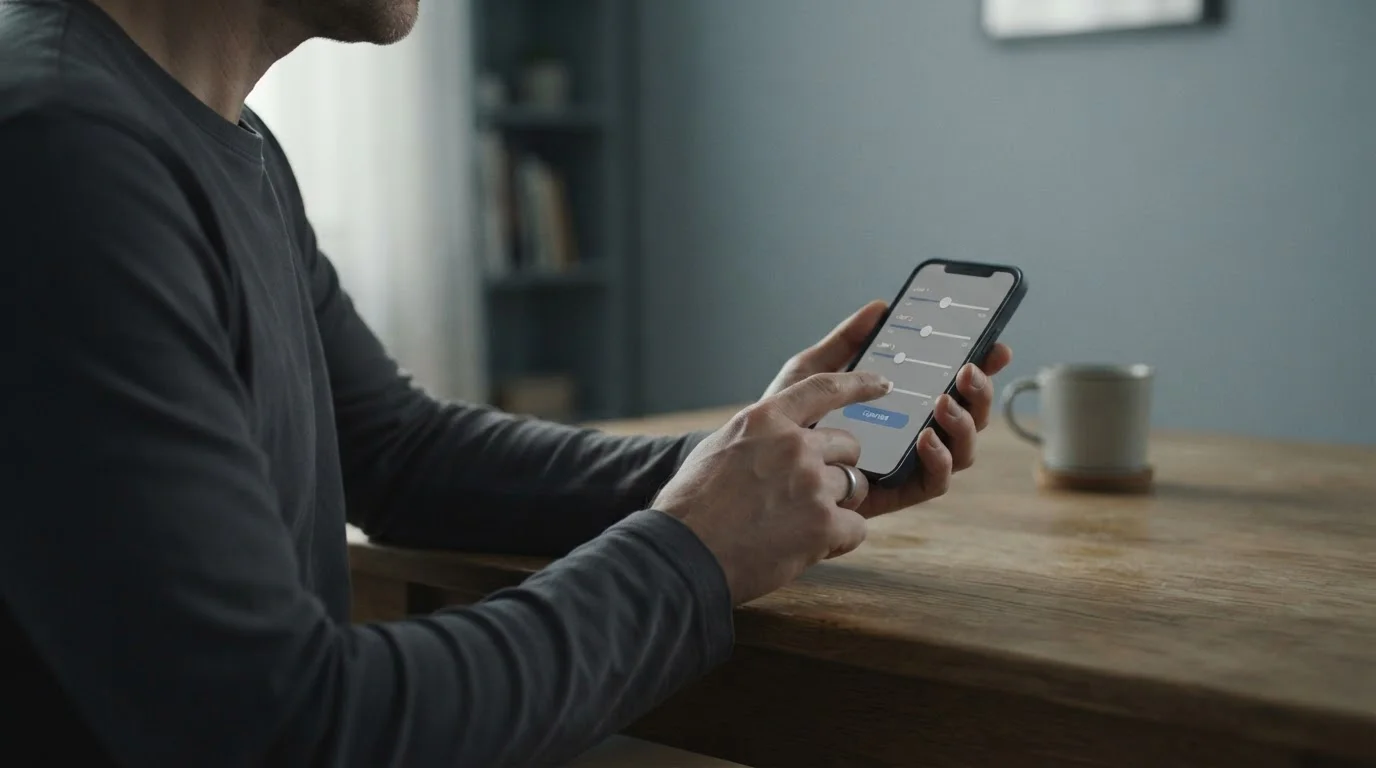 Person stellt Limits in einer Wett-App ein, Fokus auf verantwortungsvolles Spielen