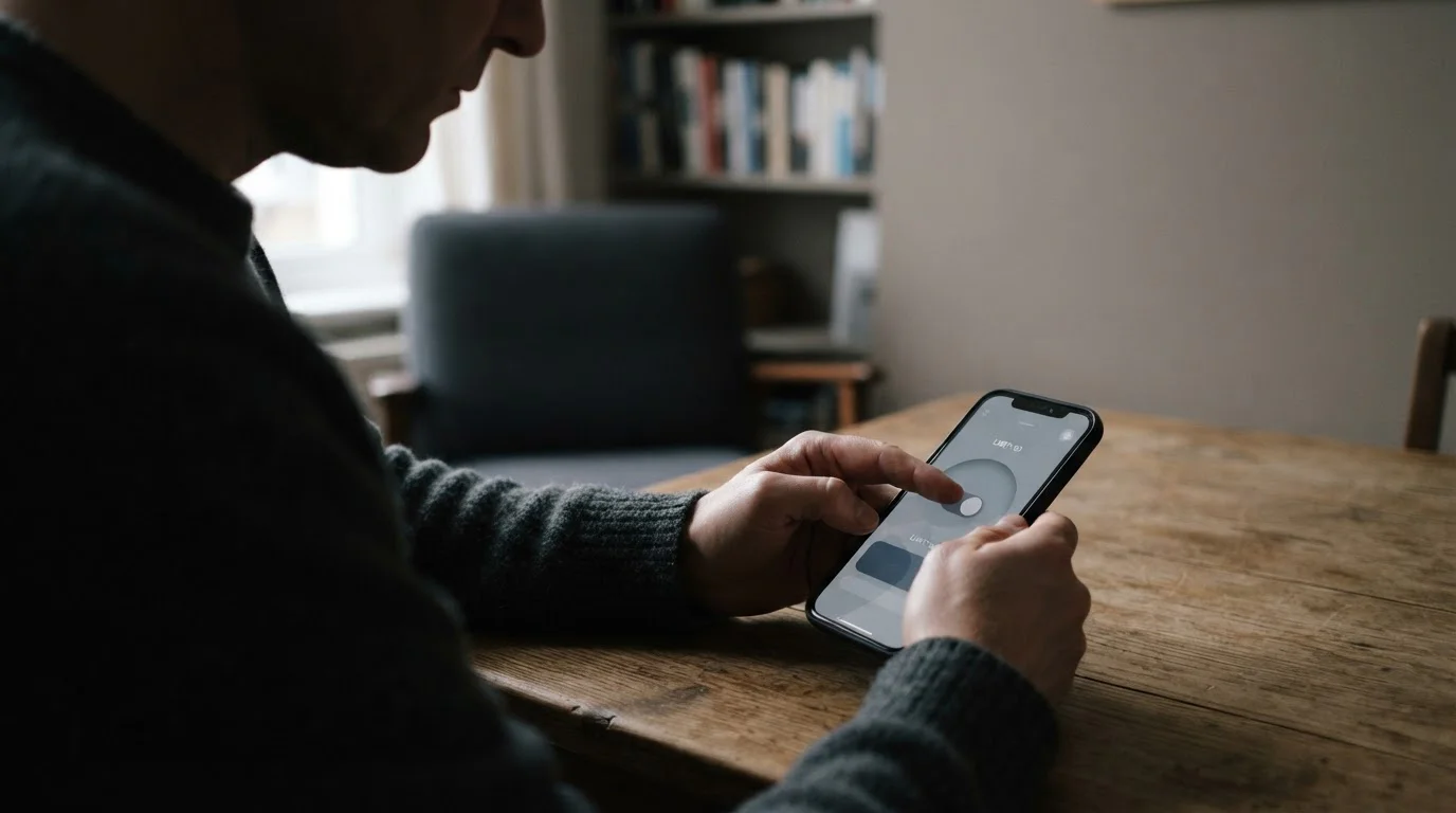 Person setzt Limit in neutraler App-Oberfläche als Symbol für verantwortungsvolles Wetten