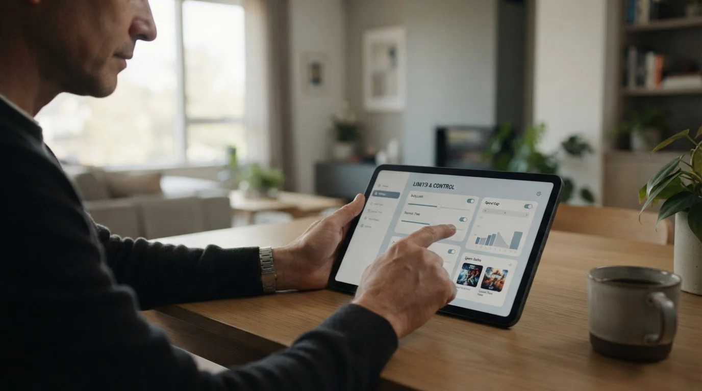 Person setzt Limits in einer Sportwetten-App auf dem Tablet