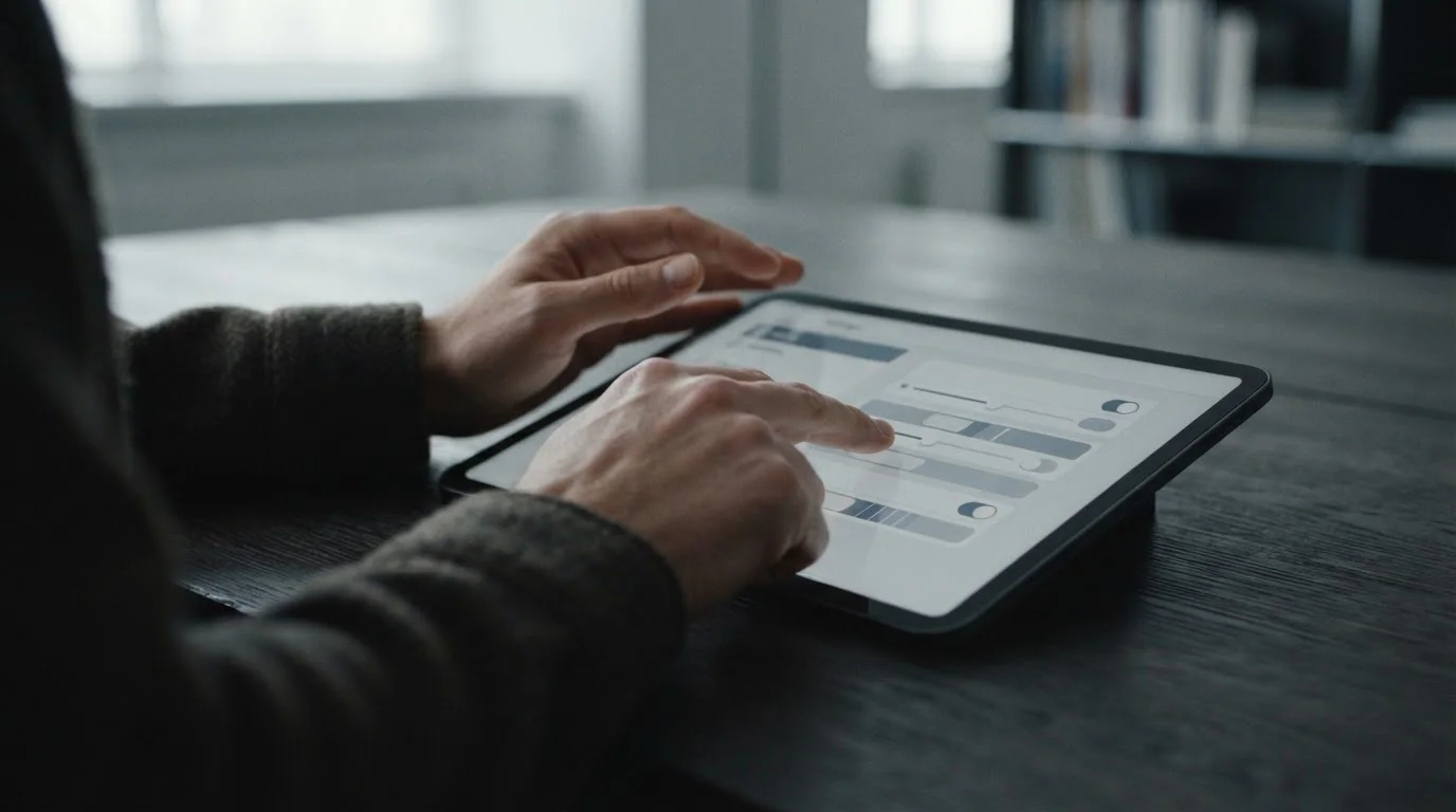 Hände tippen auf Tablet mit Einstellungsmenü für Limits