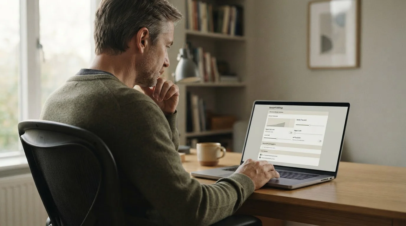 Person setzt Limits am Laptop für verantwortungsvolles Wetten