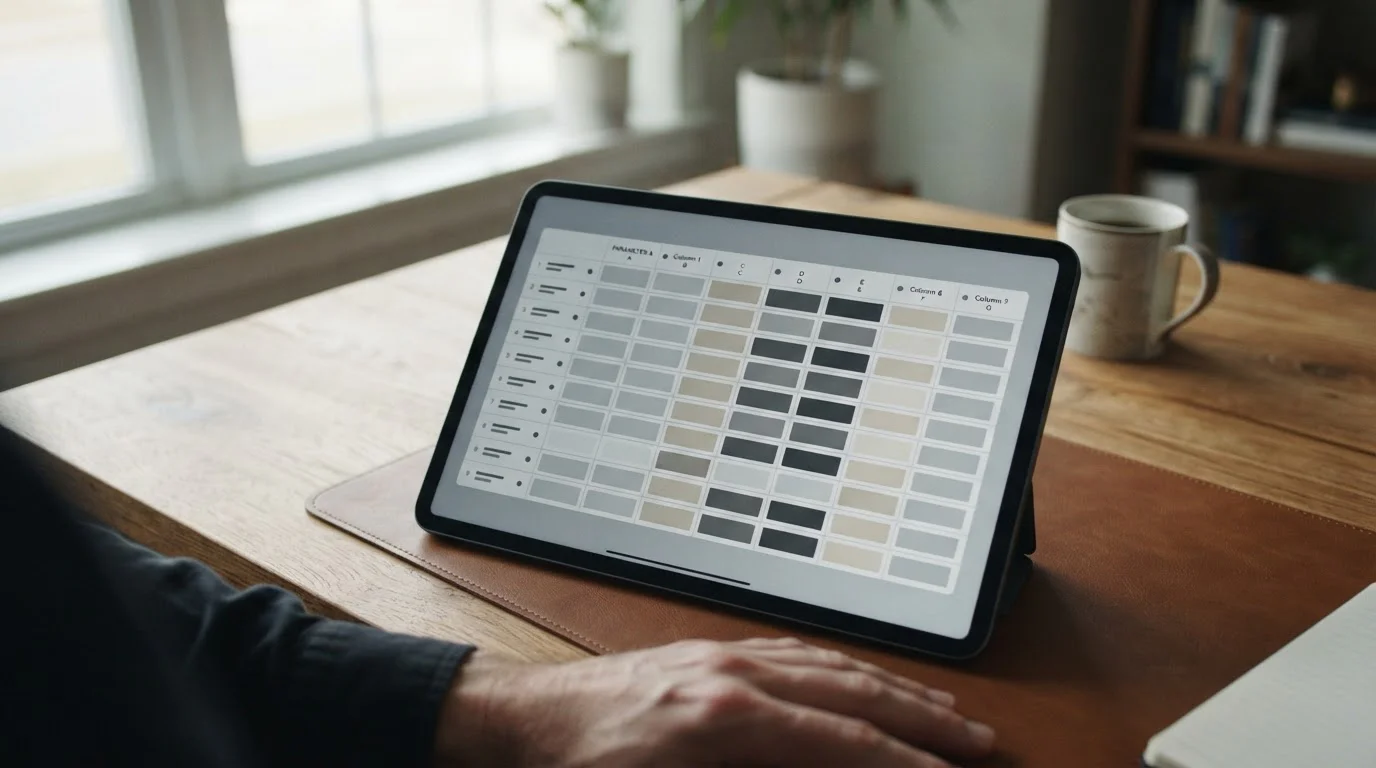 Neutraler Vergleich verschiedener Zahlungskonditionen auf einem Tablet-Display
