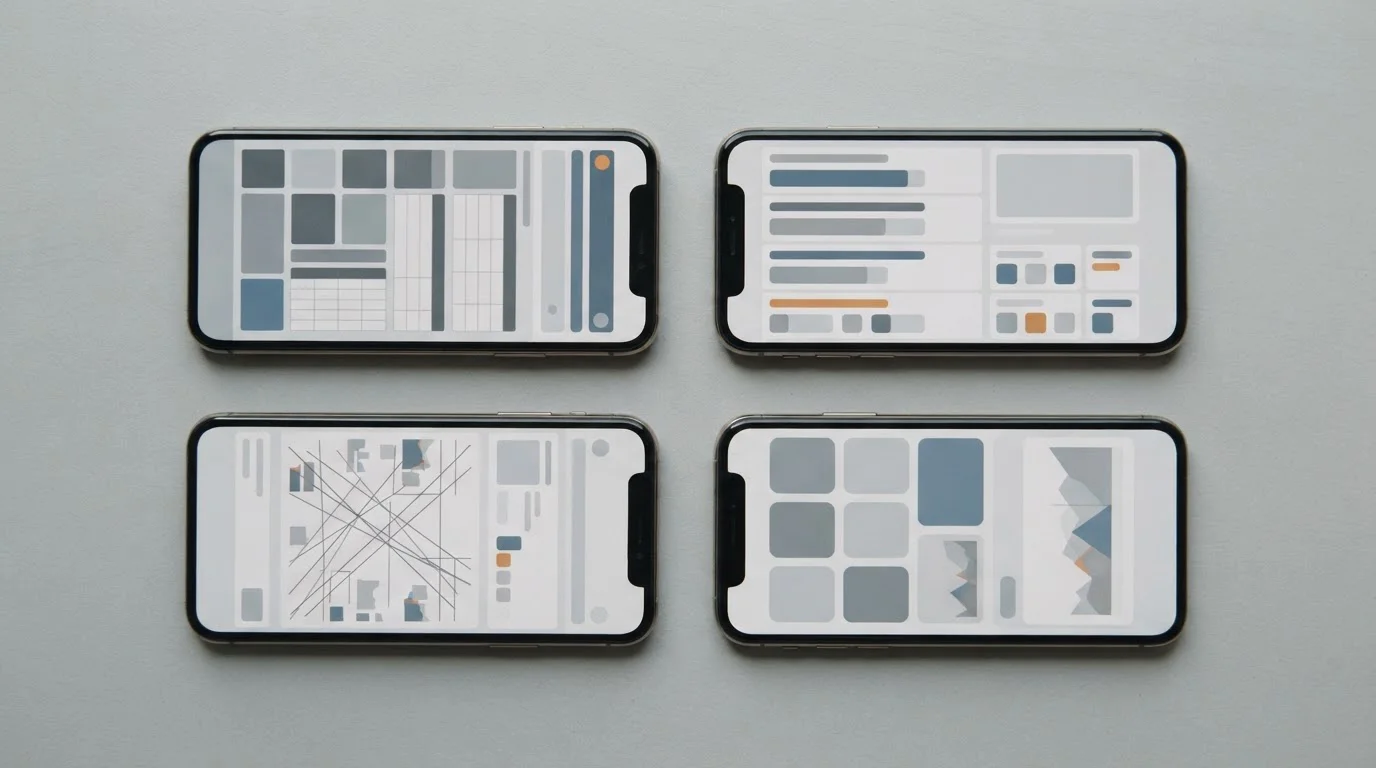 Mehrere Smartphones zeigen verschiedene Wett-Apps mit neutralen Oberflächen im Vergleich