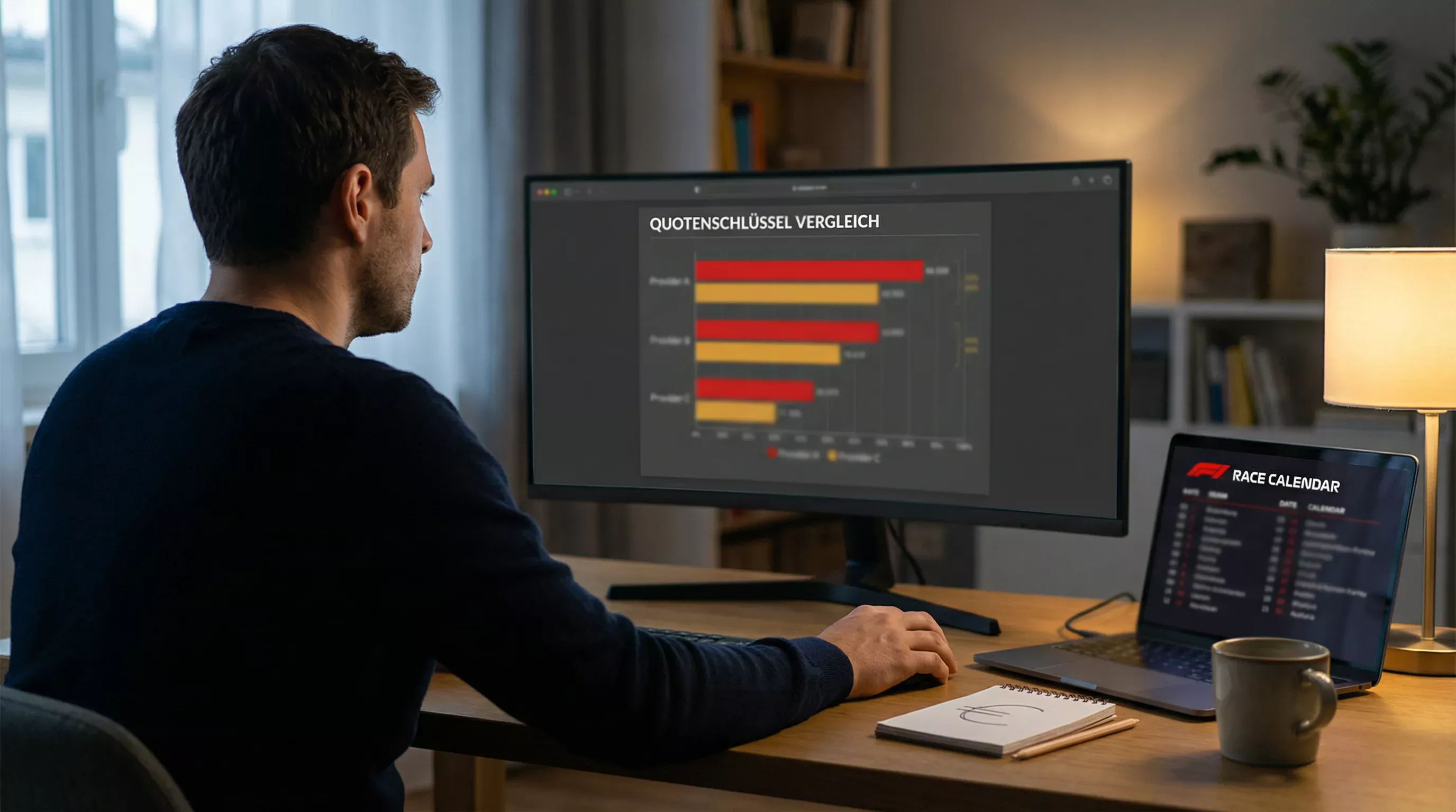 Quotenschlüssel-Vergleich verschiedener Motorsport-Wettanbieter auf einem Bildschirm